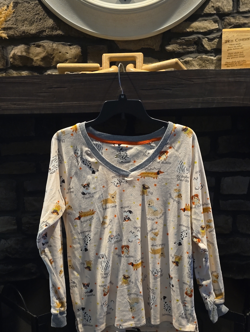 Cuddl Duds Cream Animal-Print Long Sleeve Pajama Top